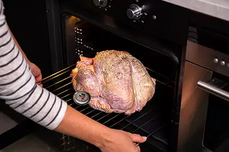 Schiebe die Pute in der Bratpfanne oder auf dem Br