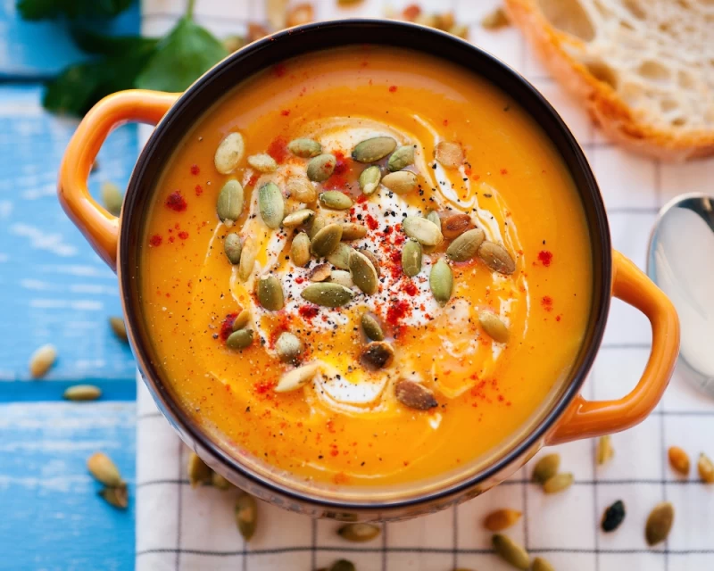 Cremige Kürbissuppe mit Speck