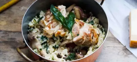 Risotto mit Hühnerschenkelfilets