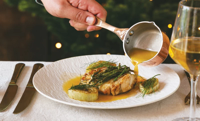 Wilder Kabeljau mit Beurre Blanc, Fenchel & Queller Wilder Kabeljau mit Beurre Blanc, Fenchel & Queller